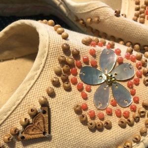 Roxy lace up ankle, beaded espadrille wedges